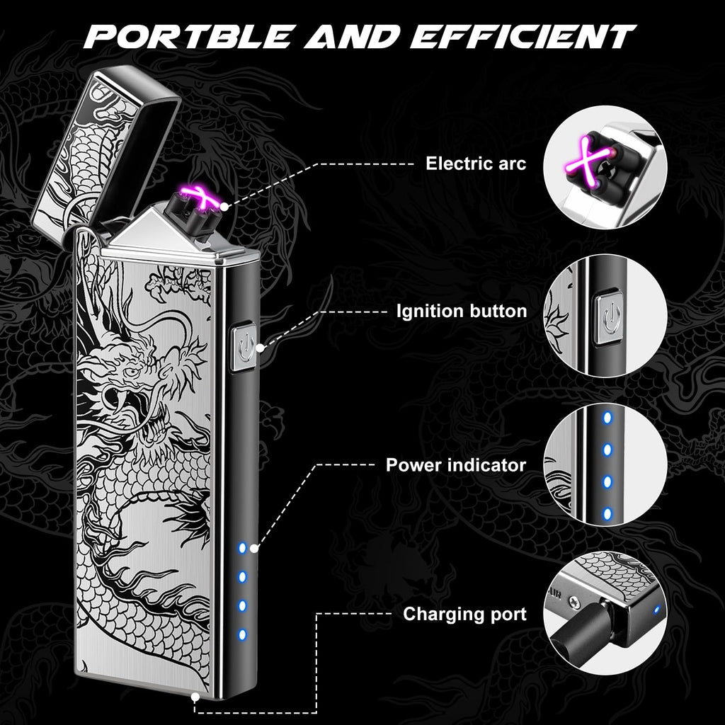 LcFun Fathers Day Dad Gifts, Electric Lighter USB Rechargeable Windproof Flameless Plasma Dual Arc Lighter Small Metal Pocket Lighters for Camping, Birthday Gifts for Men Husband (Nickel Brushed)
