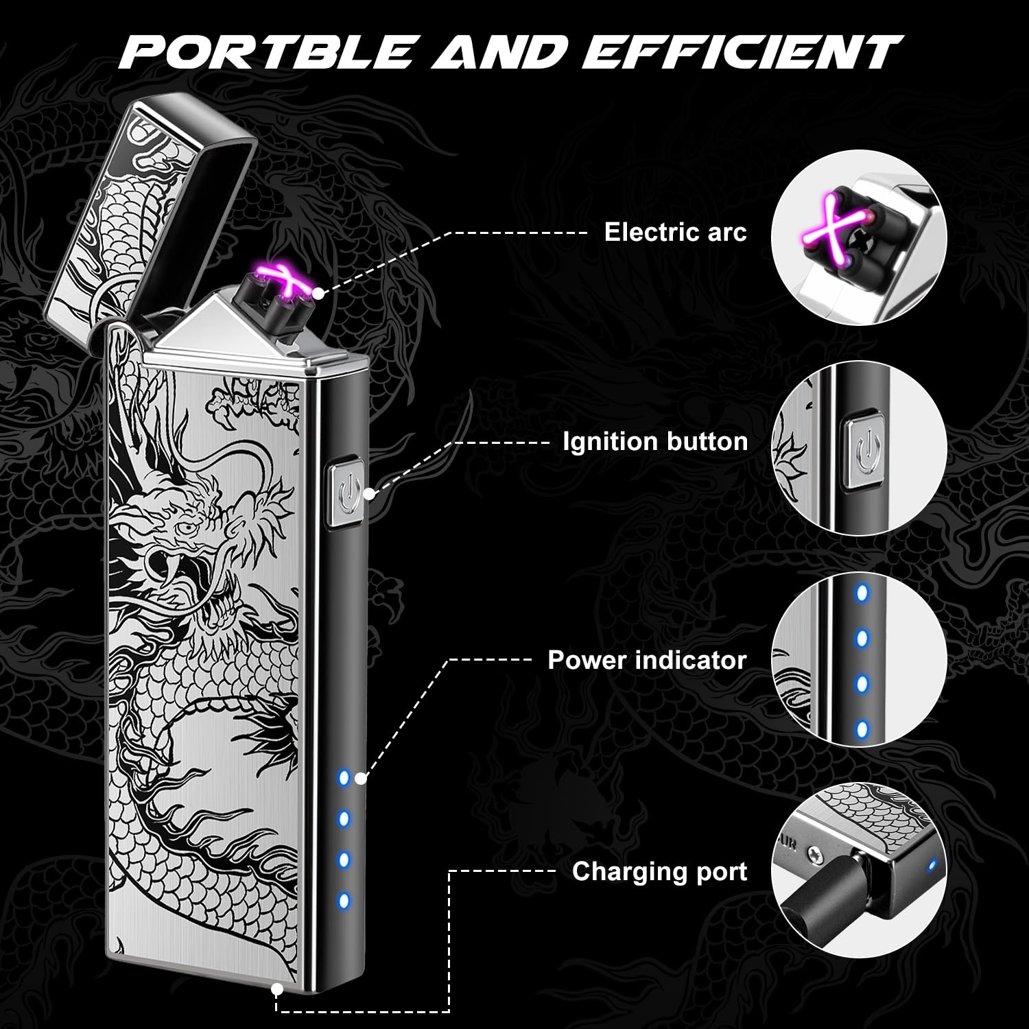 LcFun Fathers Day Dad Gifts, Electric Lighter USB Rechargeable Windproof Flameless Plasma Dual Arc Lighter Small Metal Pocket Lighters for Camping, Birthday Gifts for Men Husband (Nickel Brushed)